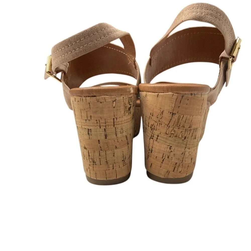 Arula Women's Suede Ankle Strap Platform Cork Wedge‎ Sandals Neutral Size 8